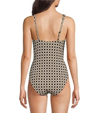 Alex Marie Signature Sculpt Geo Lattice V-Neck One Piece Swimsuit