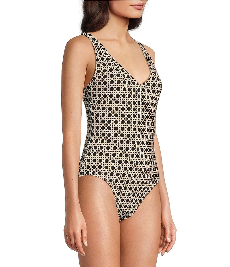 Alex Marie Signature Sculpt Geo Lattice V-Neck One Piece Swimsuit