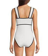 Gibson & Latimer Signature Sculpt Solid Bow Front One Piece Swimsuit