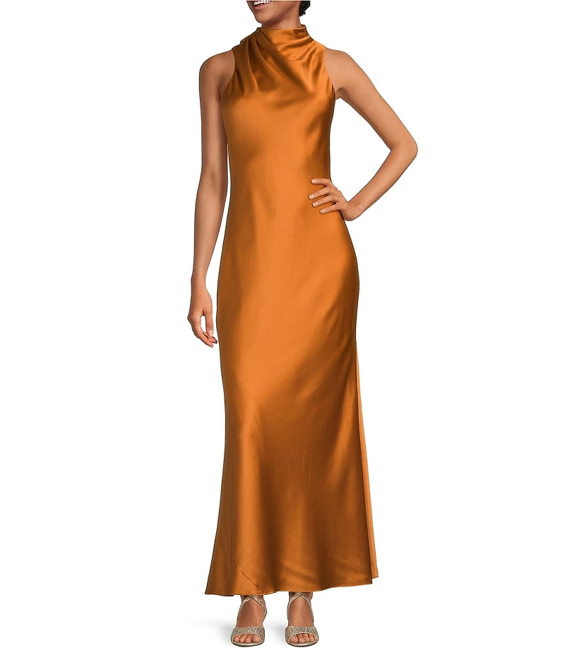 Alex Marie Sonja Satin High Neck Halter Maxi Gown