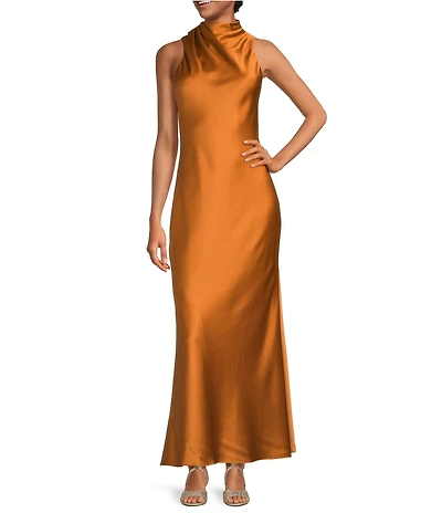 Alex Marie Sonja Satin High Neck Halter Maxi Gown