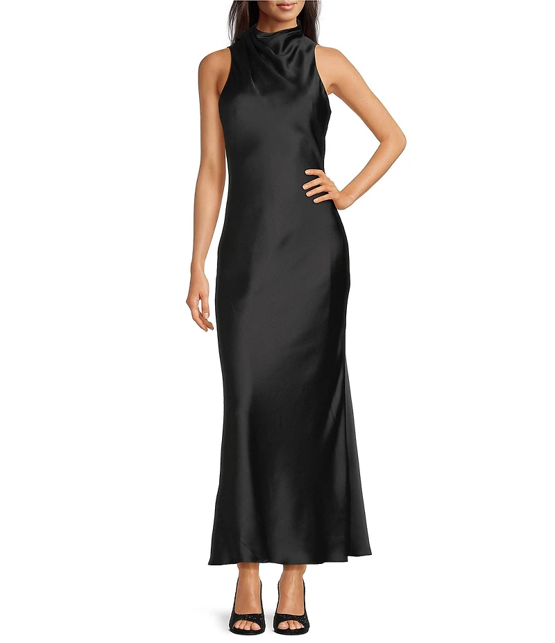 Alex Marie Sonja Satin High Neck Halter Maxi Gown