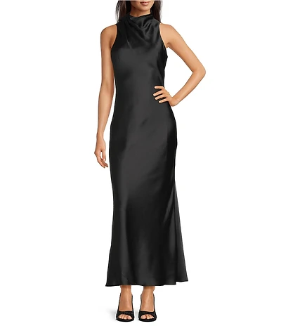 Alex Marie Sonja Satin High Neck Halter Maxi Gown