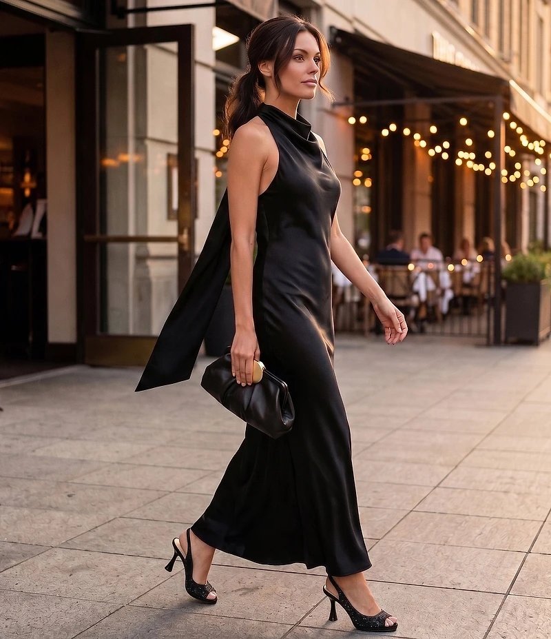 Alex Marie Sonja Satin High Neck Halter Gown