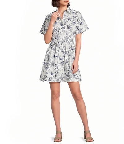Alex Marie Sophia Shell Print Collar Short Sleeve Printed Poplin Dress