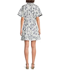 Alex Marie Sophia Shell Print Collar Short Sleeve Printed Poplin Dress