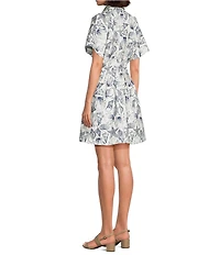 Alex Marie Sophia Shell Print Collar Short Sleeve Printed Poplin Dress
