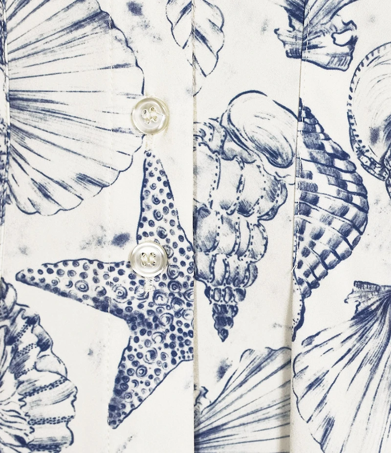 Alex Marie Sophia Shell Print Collar Short Sleeve Printed Poplin Dress