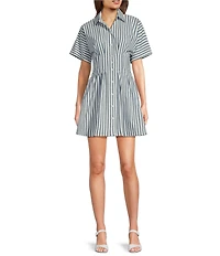 Alex Marie Sophia Stripe Button Down Collared Short Sleeve Dress
