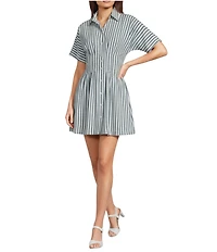 Alex Marie Sophia Stripe Button Down Collared Short Sleeve Dress