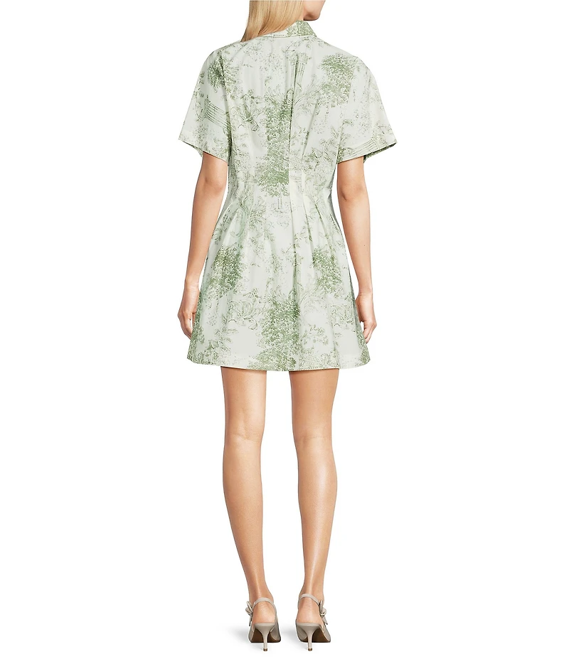 Alex Marie Sophia Toile Collar Above Elbow Sleeve Printed Chiffon Dress