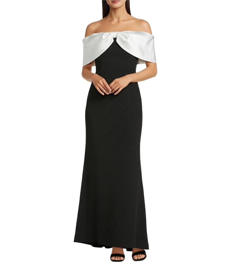 Alex Marie Stacy Off-the-Shoulder Crepe Contrast Bow Dress