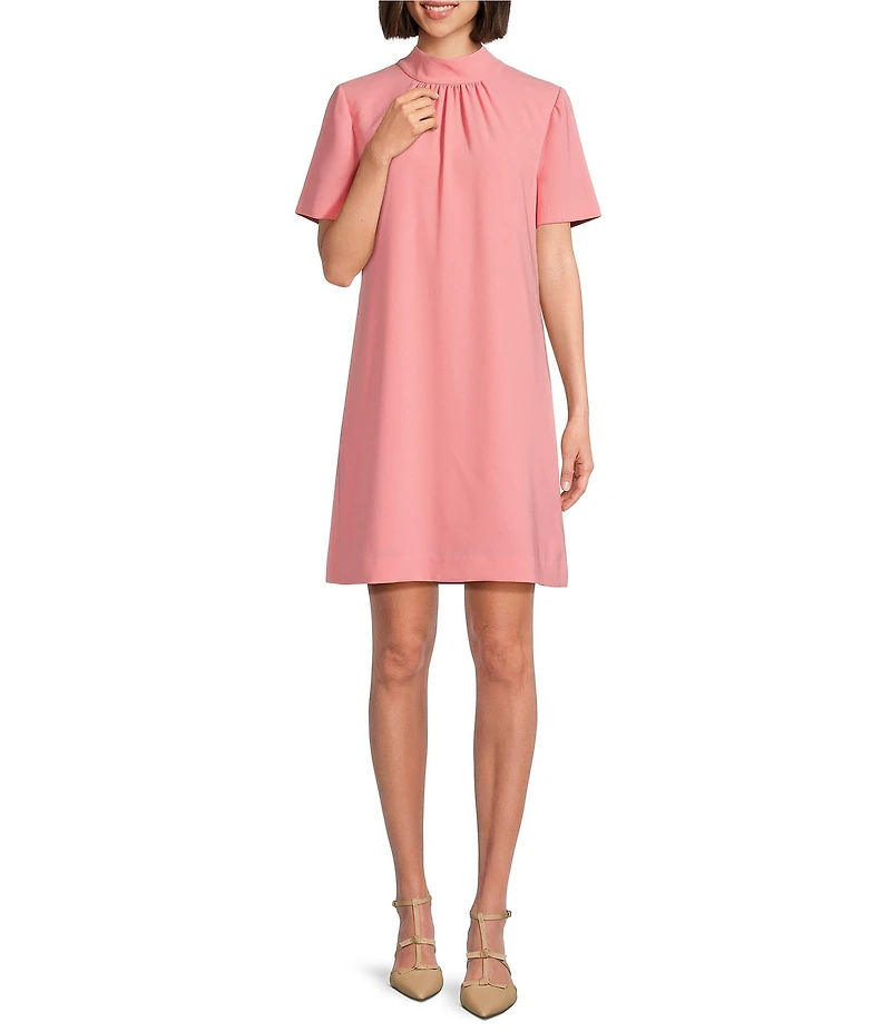 Alex Marie Sylvia Crepe Short Sleeve Mock Neck Dress