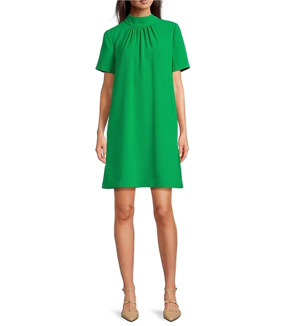 Alex Marie Sylvia Crepe Short Sleeve Mock Neck Dress