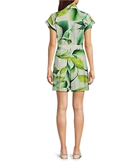 Alex Marie Taylor Green Leaf Collar Cap Sleeve Printed Rayon Jumpsuit