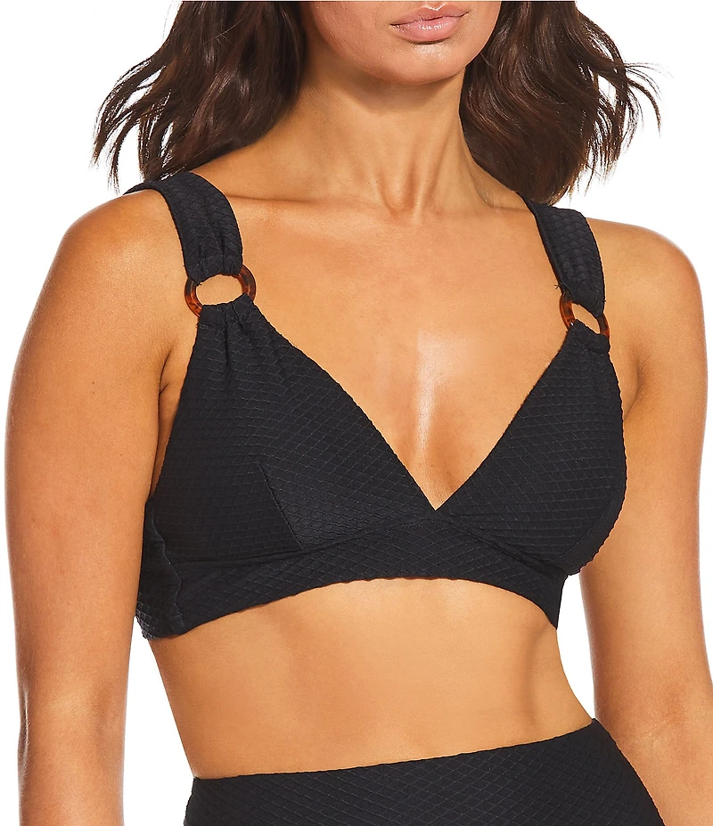 Alex Marie Textured Banded Triangle Bralette Tortoise Ring Swim Top