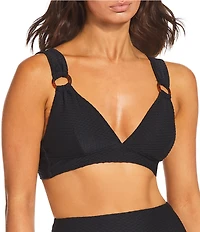 Alex Marie Textured Banded Triangle Bralette Tortoise Ring Swim Top