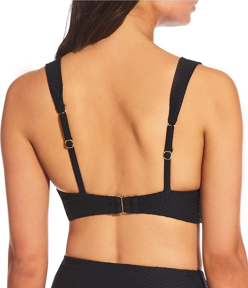 Alex Marie Textured Banded Triangle Bralette Tortoise Ring Swim Top