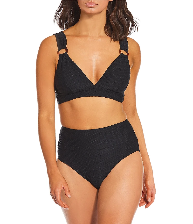 Alex Marie Textured Banded Triangle Bralette Tortoise Ring Swim Top