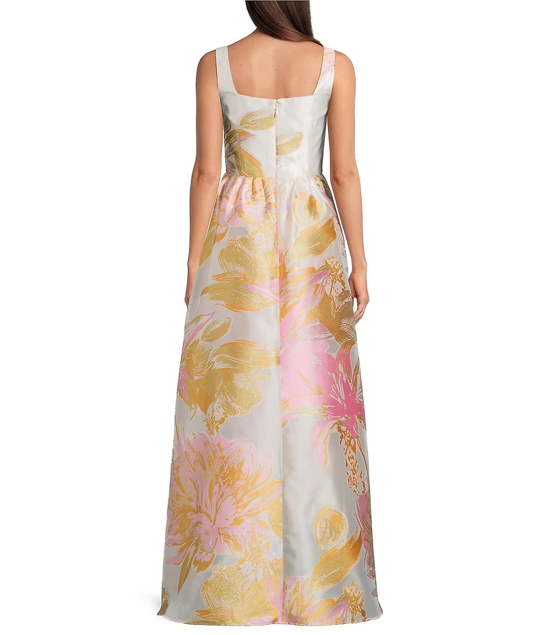 Alex Marie Thalia Floral Jacquard Square Neck Sleeveless Gown