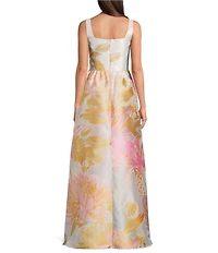Alex Marie Thalia Floral Jacquard Square Neck Sleeveless Gown