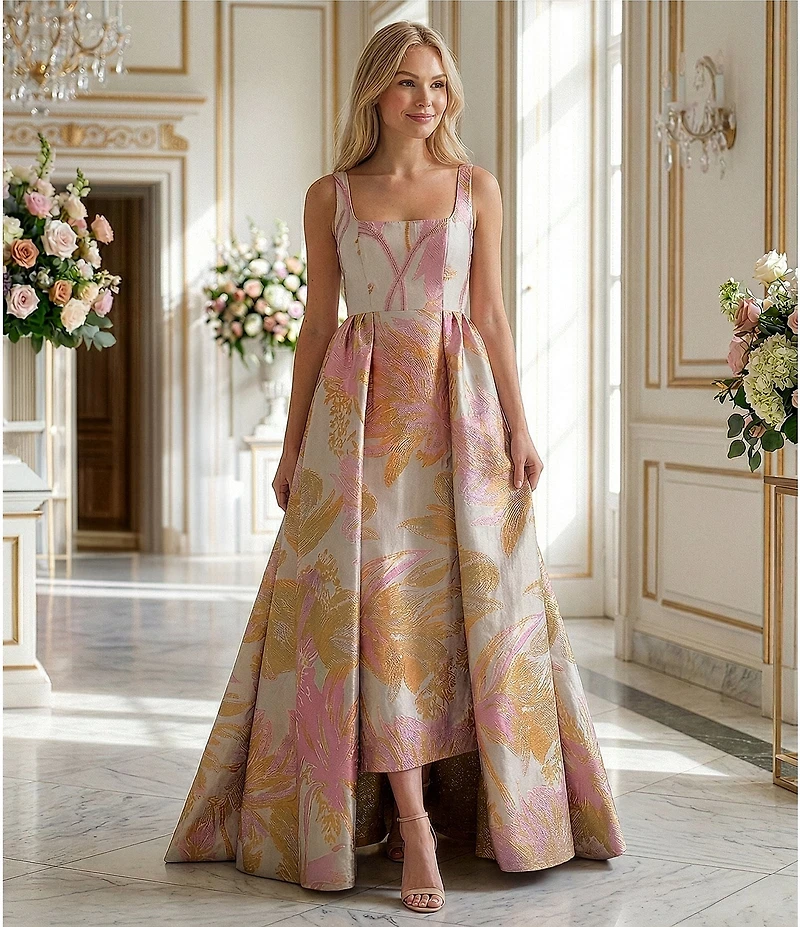 Alex Marie Thalia Floral Jacquard Square Neck Sleeveless Gown