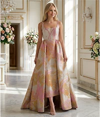 Alex Marie Thalia Floral Jacquard Square Neck Sleeveless Gown