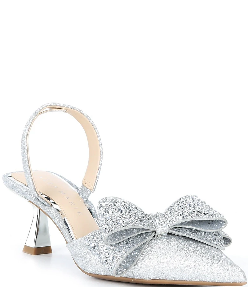 Alex Marie Wendy Glitter Rhinestone Bow Slingback Pumps