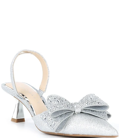 Alex Marie Wendy Glitter Rhinestone Bow Slingback Pumps