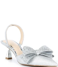 Alex Marie Wendy Glitter Rhinestone Bow Slingback Pumps