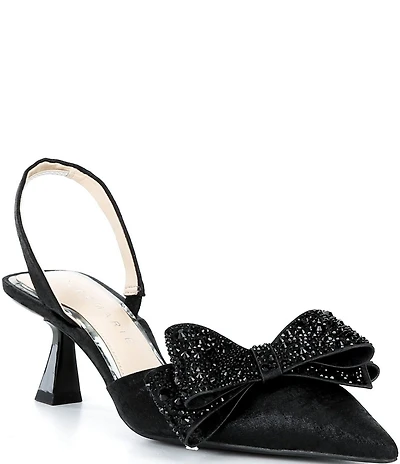 Alex Marie Wendy Satin Rhinestone Bow Slingback Pumps