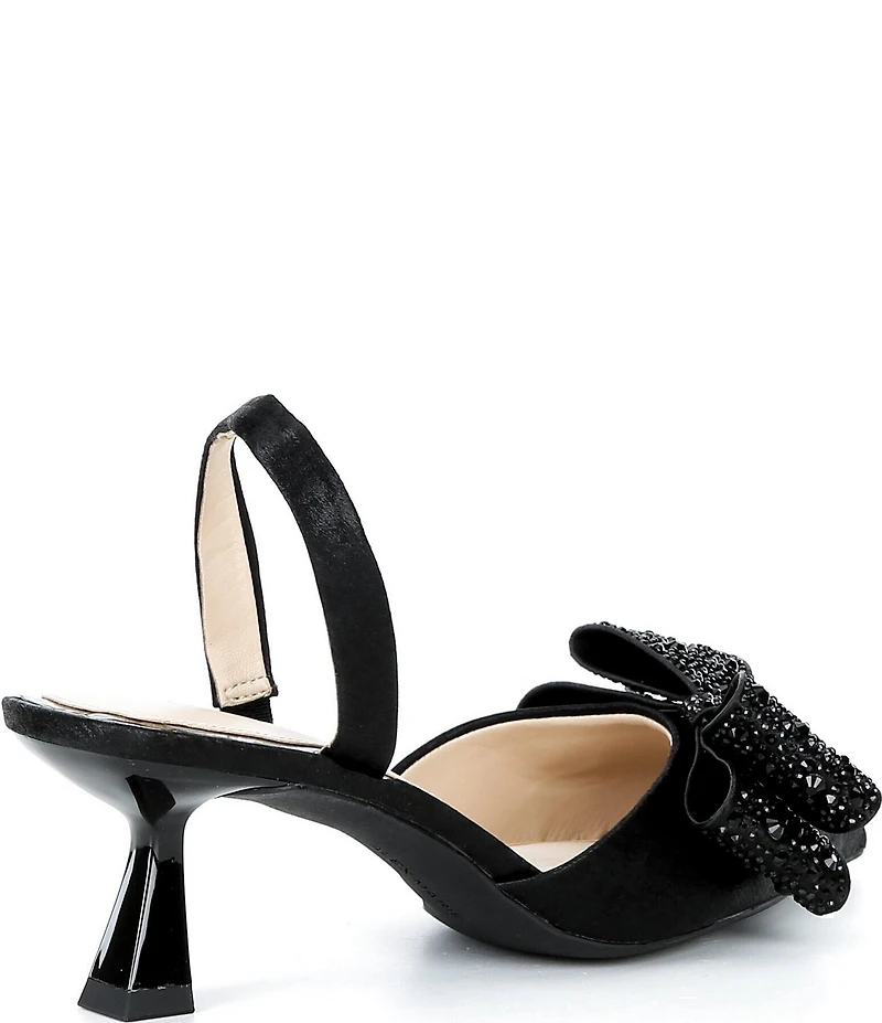 Alex Marie Wendy Satin Rhinestone Bow Slingback Pumps