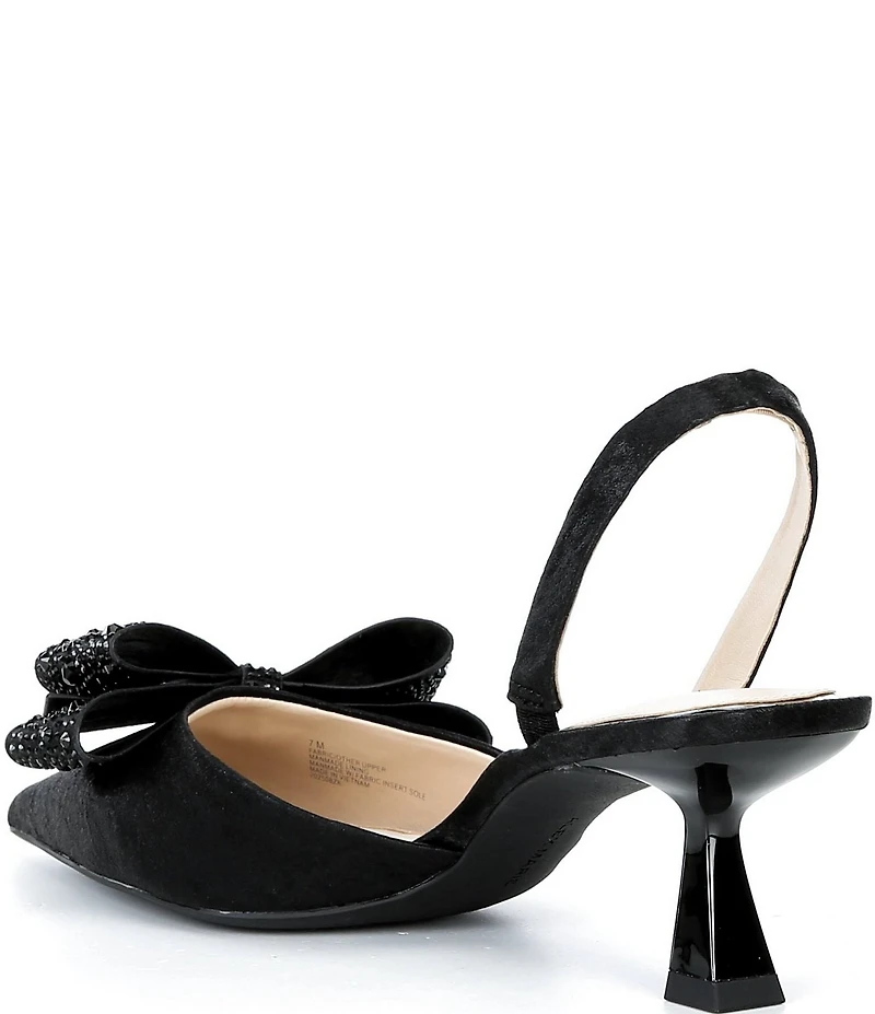 Alex Marie Wendy Satin Rhinestone Bow Slingback Pumps