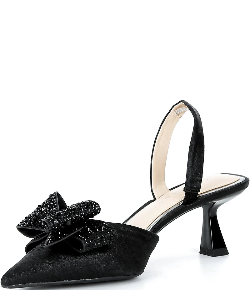 Alex Marie Wendy Satin Rhinestone Bow Slingback Pumps