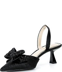 Alex Marie Wendy Satin Rhinestone Bow Slingback Pumps