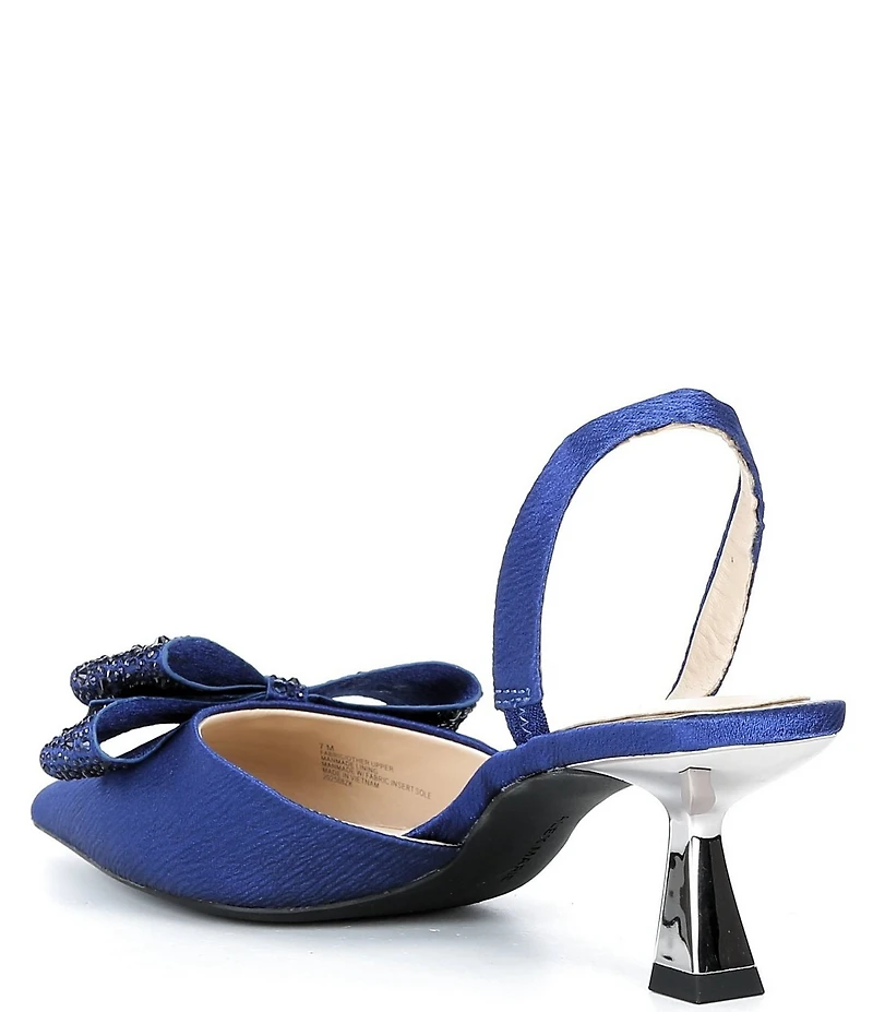 Alex Marie Wendy Satin Rhinestone Bow Slingback Pumps