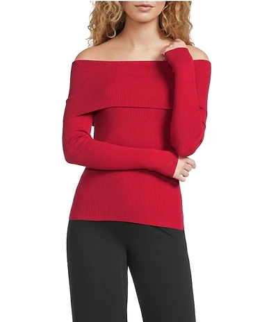 Alex Marie Whitney Off-The-Shoulder Long Sleeve Sweater