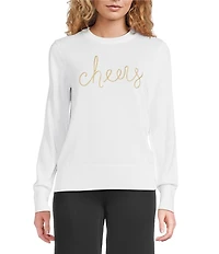 Alex Marie Wool Blend Knit Cheers Crew Neck Long Sleeve Pullover Sweater