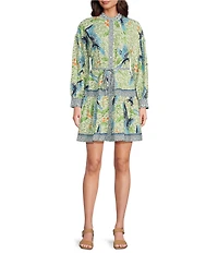 Alex Marie Wren Bird Print Long Sleeve Button Front Dress