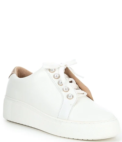 Alex Marie Wrenna Pearl Stud Embellished Leather Platform Sneakers