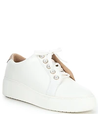 Alex Marie Wrenna Pearl Stud Embellished Leather Platform Sneakers