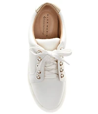 Alex Marie Wrenna Pearl Stud Embellished Leather Platform Sneakers