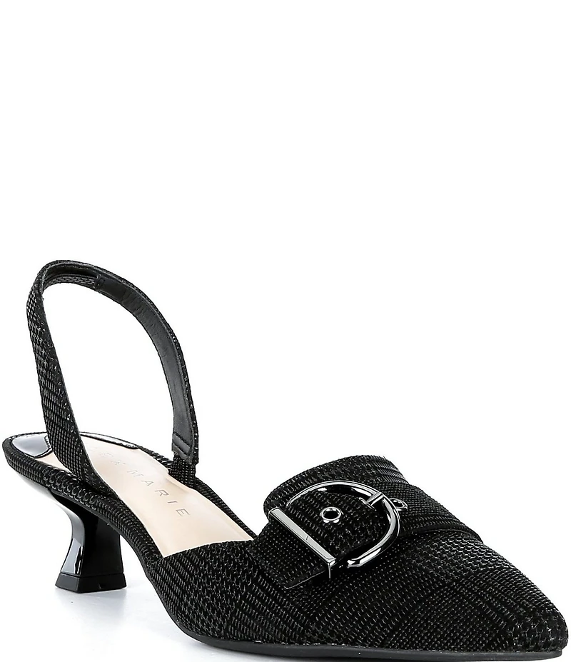 Alex Marie Zell Houndstooth Leather Buckle Ornament Slingback Pumps