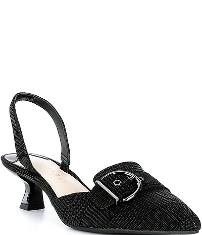 Alex Marie Zell Houndstooth Leather Buckle Ornament Slingback Pumps