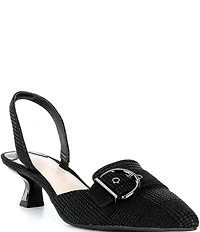 Alex Marie Zell Houndstooth Leather Buckle Ornament Slingback Pumps