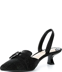 Alex Marie Zell Houndstooth Leather Buckle Ornament Slingback Pumps