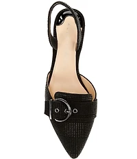 Alex Marie Zell Houndstooth Leather Buckle Ornament Slingback Pumps