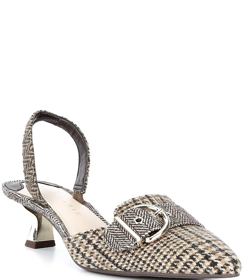 Alex Marie Zell Plaid Buckle Ornament Slingback Pumps