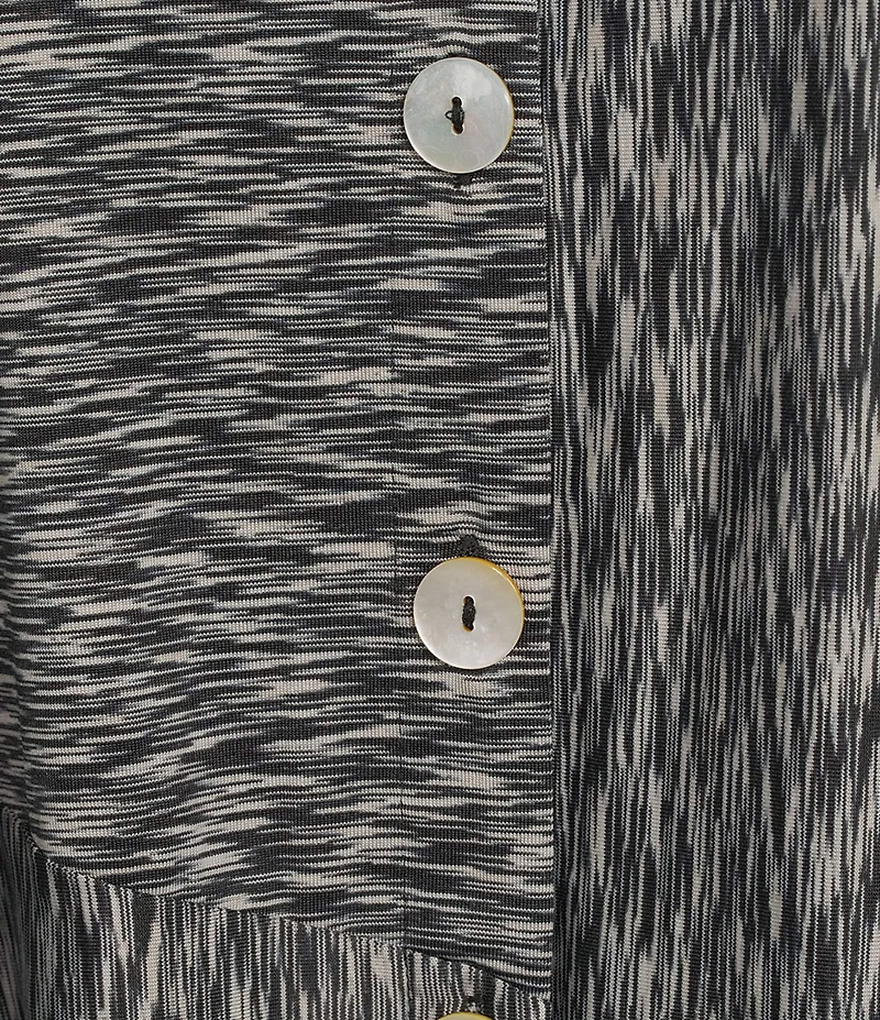 Ali Mile Plus Size Yarn-Dye Knit Abstract Print Point Collar 3/4 Cuff Sleeve Button Front Tunic