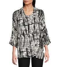 Ali Miles Abstract Brush Stroke Cowl Neck 3/4 Dolman Sleeve Tunic